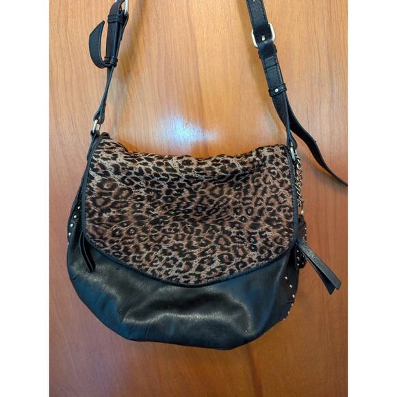 Olivia Harris By Joy Gryson OH Black Leather Hobo Bag Purse Animal Print Accent - Picture 2 of 16